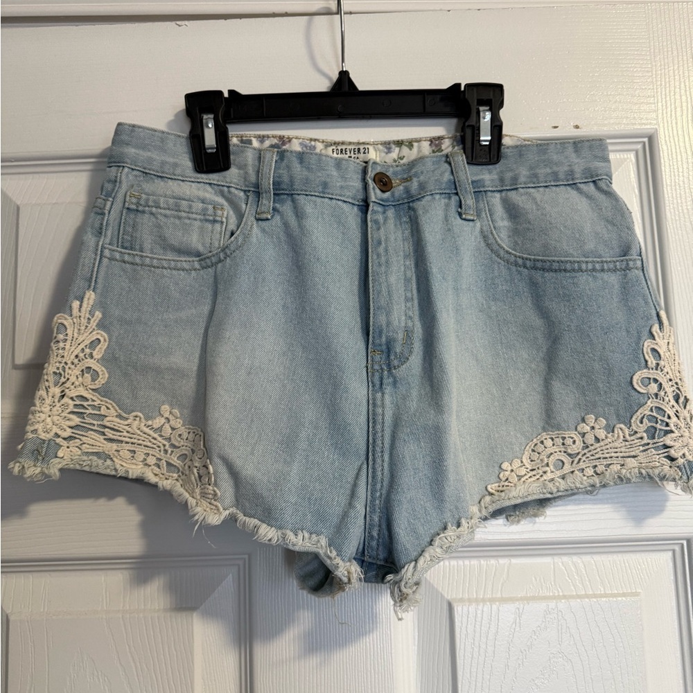 Forever 21 Women's High Rise Denim
Shorts - Lace Accents - Size 30